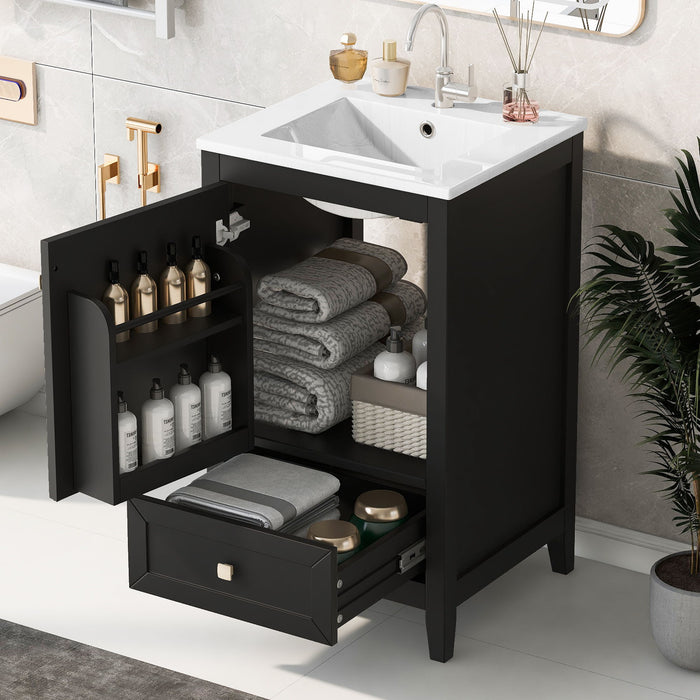 20" Bathroom Vanity With Sink Cabinet With Soft Closing Door, Drawer & Storage Rack - Black Hearth and Haven