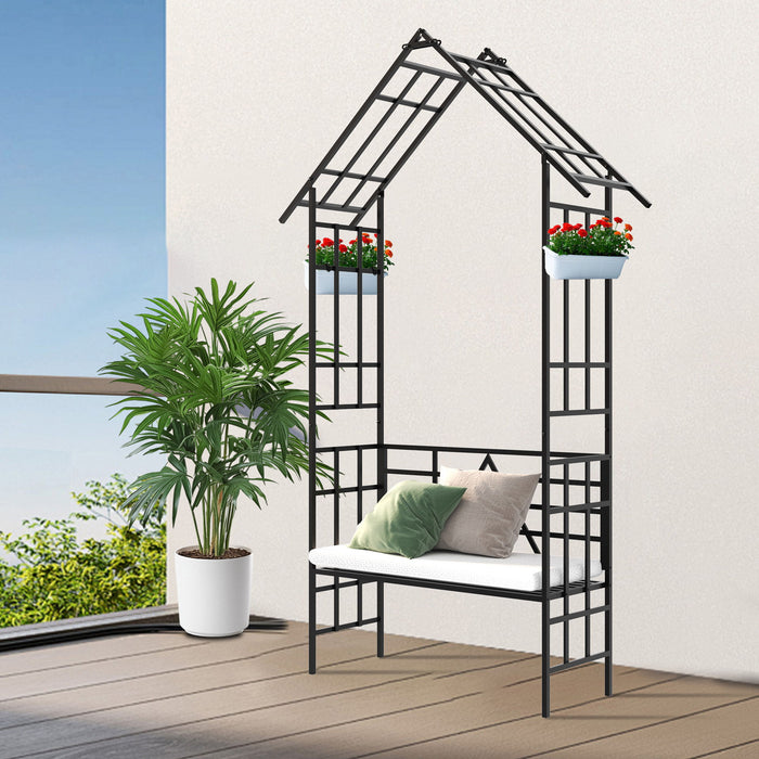 Garden Arch With Bench Turned Into Flower Stand Climbing Plants Support Outdoor - Black Daily Nest