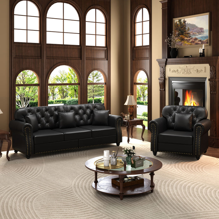 Upholstered Sofa With Nailhead Trim, Rolled Armrests With Ottoman Home Essentials