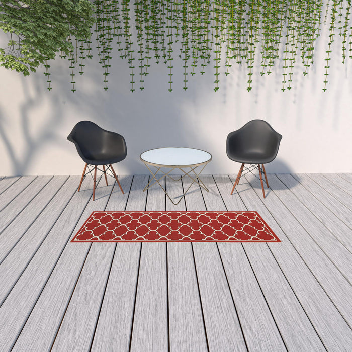 2' X 8' Indoor / Outdoor Area Rug - Red / Ivory