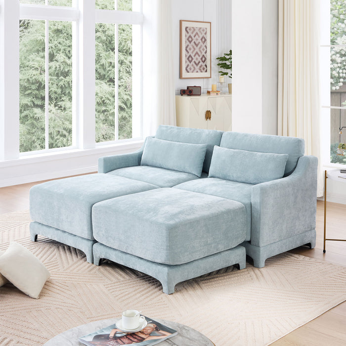Stylish Sofa With Ottoman And Lumbar Pillows, Ergonomic Design Home Essentials