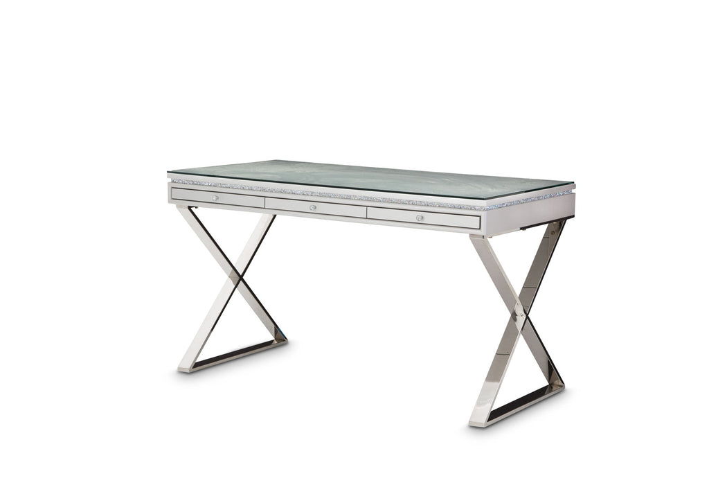 Melrose Plaza - Writing Desk With Glass Top - Dove