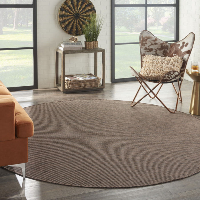 8' Round Power Loom Area Rug - Brown