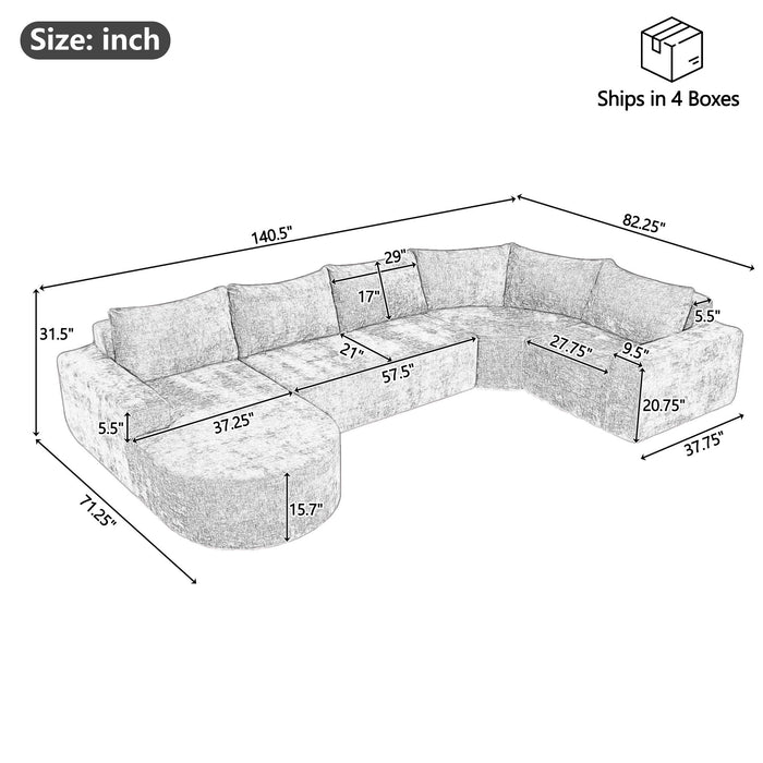 Modular Cloud Sectional Sofa Set, U-Shaped Upholstered Couch With Deep Seat Noble House