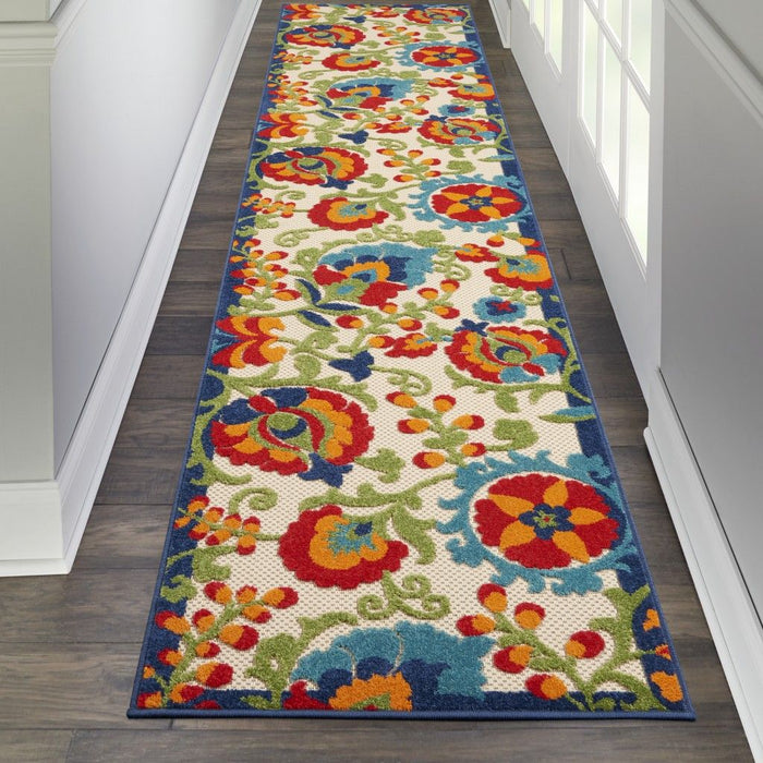 12' Runner Floral Outdoor / Indoor Runner Rug - Green / Ivory