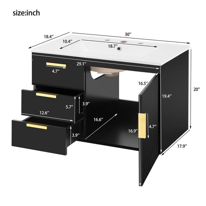 Wall Mounted Bathroom Cabinet With Side Cabinet Combo With Soft-Closing Doors And Drawers, Ceramic Sink