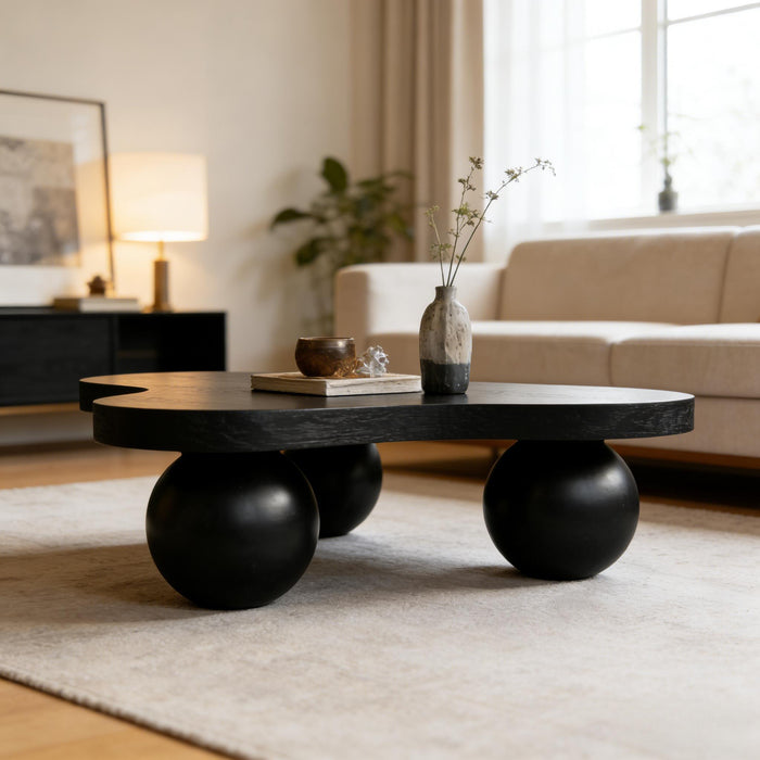 Cloud Shaped Coffee Table & 3 Ball Legs For Living Room - Black Home Essentials