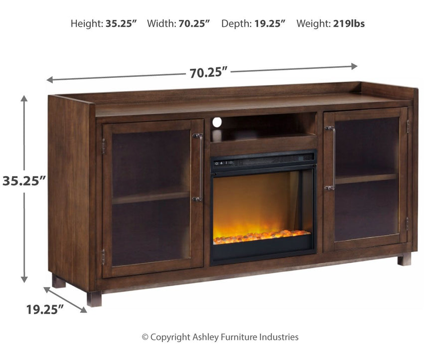 Starmore - 70" TV Stand With Glass/Stone Fireplace Insert - Brown Signature Design by Ashley®