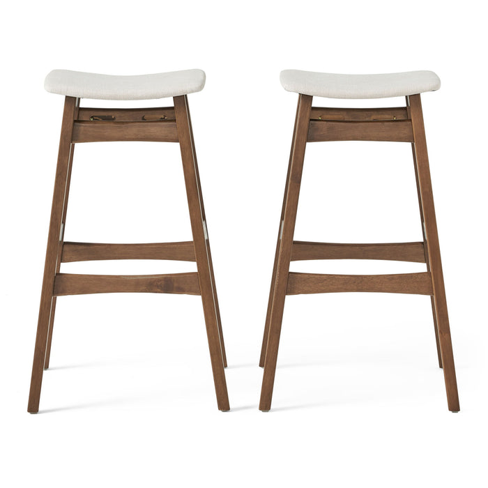 Mid Century Modern Bar Stool Set With Upholstered Seating Noble House