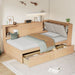 Twin L - Shaped Daybed With Storage Bookcase, Upholstered Headboard, USB Charging Ports & Hidden Drawers - Natural Hearth and Haven