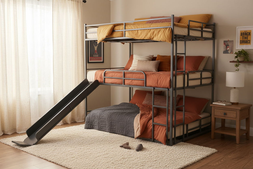 Twin Size House Loft Bed With Slide And Ladder - Black Home Essentials