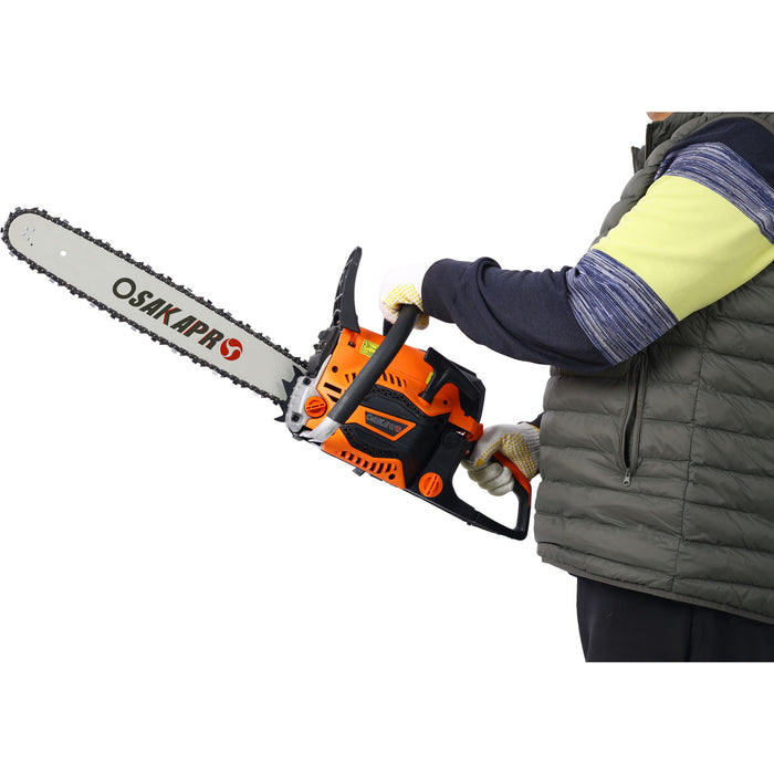 62Cc Gas Powered Chainsaw 2 Cycle Handheld Cordless Chain Saw Aluminium 18" And 20" Guide Bar - Orange Daily Nest