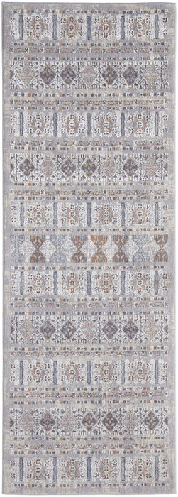 Geometric Power Loom Distressed Stain Resistant Runner Rug - Orange Gray And White - 8'