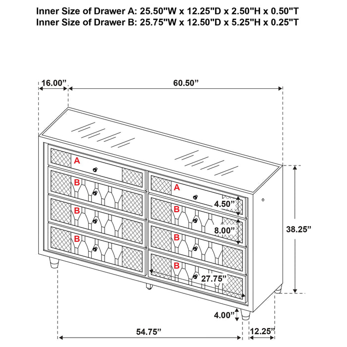 Mika - 8 Drawer LED Dresser Furniture Max