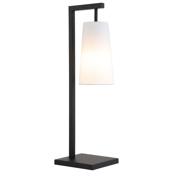 Metal Desk Table Lamp With White Cone Shade - Black
