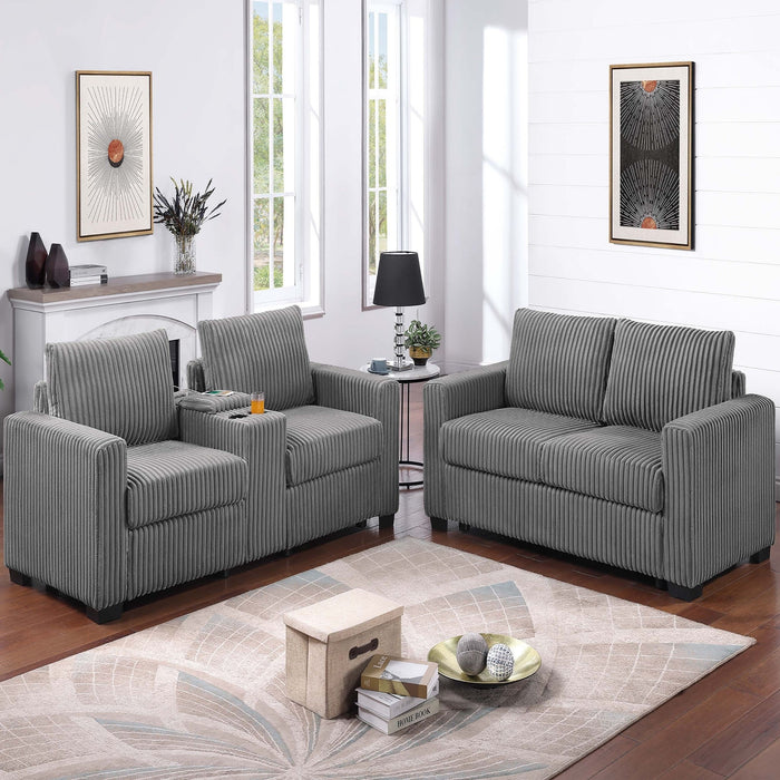 Modern Style 2 Piece Sofa Set With Cup Holders & Charging Port Home Essentials