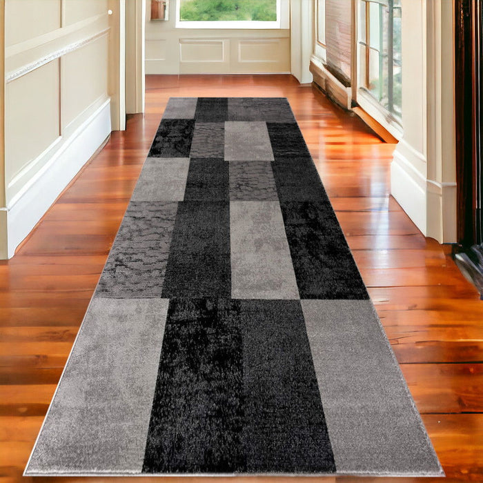 15' Checkered Power Loom Runner Rug - Gray