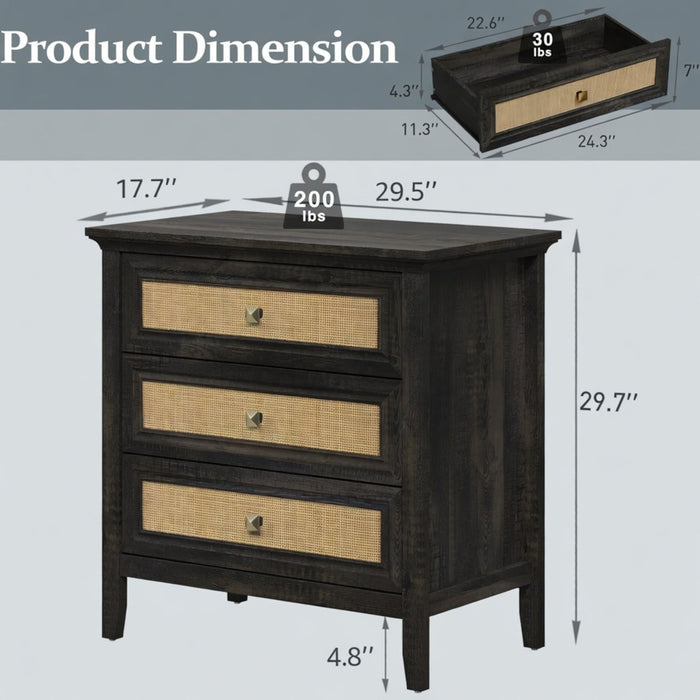 Nightstand With 3 Drawers, Tall End Table - Brown Home Essentials