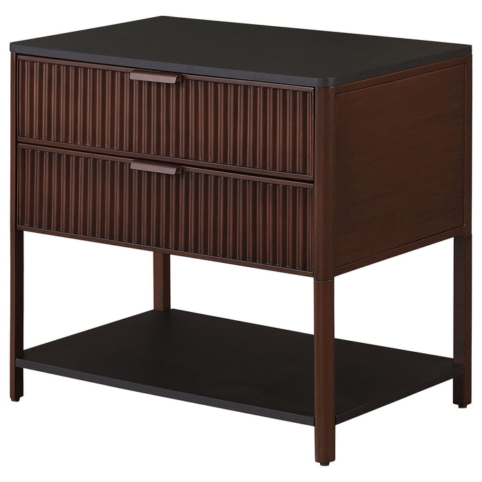 Tova - 2 Drawer Side Table With Shelf - Dark Brown Furniture Max