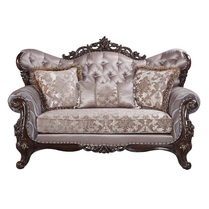Benbek - Loveseat With 3 Pillows - Fabric & Antique Oak ACME