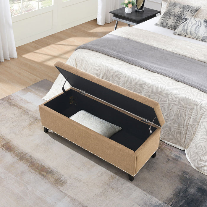 Button-Tufted Storage Ottoman With Safety Close Hinge Home Essentials