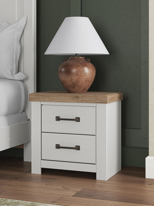 Savonport - Two Drawer Night Stand - White / Brown Benchcraft®