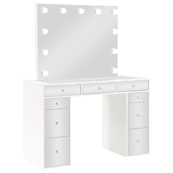 Winona - Makeup Vanity Set With Bulb Lit Mirror And Upholstered Stool - White Furniture Max