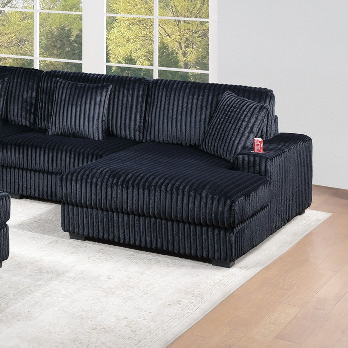 1 Piece Right Arm Facing Chaise With Cup Holder Only Modular Piece Texture Upholstered Living Room Furniture - Black Home Essentials