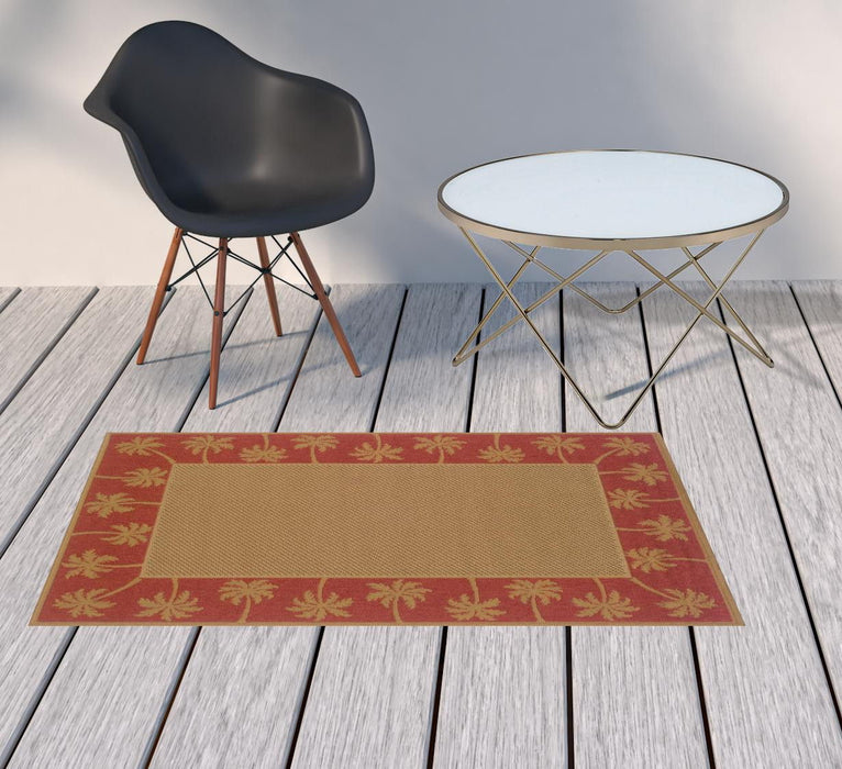 2' X 4' Stain Resistant Outdoor & Indoor Area Rug - Beige