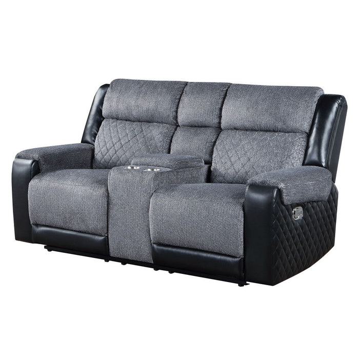 Faux Leather And Microfiber Manual Reclining Loveseat With Storage - Gray And Black