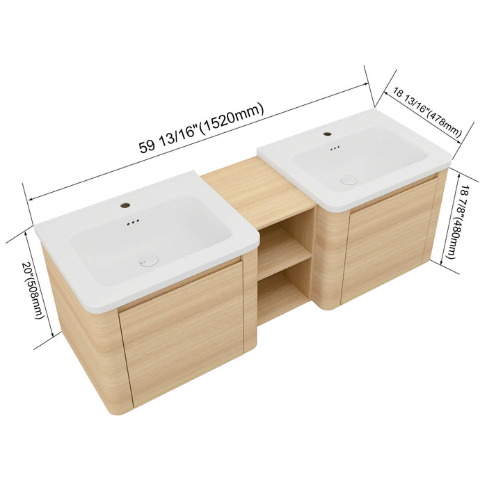Wall Mounted Bathroom Vanity With Sink And Storage Shelves, Soft Close Doors Home Essentials