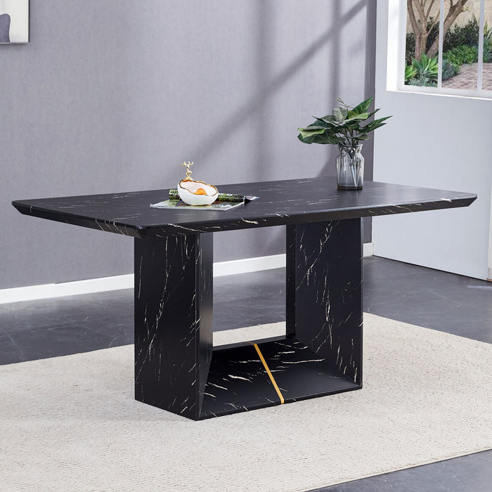 Modern Dining Table With Marbled Design For Luxurious Elegance - Black Home Essentials