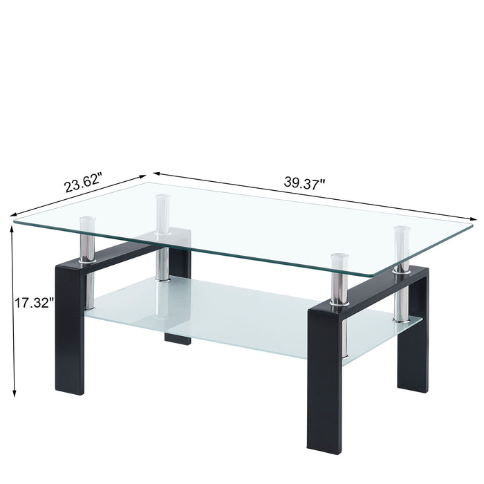 Luxury Modern Tempered Glass Coffee Table With 2 Layers