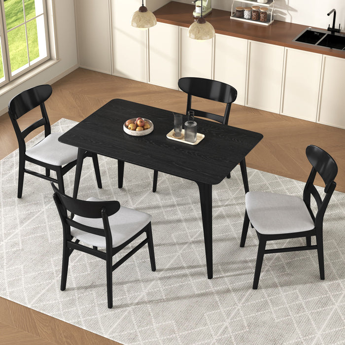 5 Piece Dining Set With 1 Table And 4 Upholstered Chairs - Black / Light Gray Noble House