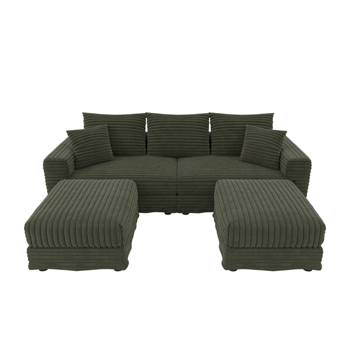 Deep Seat Convertible Sofa With Soft Pillows And Ottomans