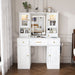 Large Vanity Table Set With Mirror, 6 Drawers & Shelves, Power Socket, Hair Dryer Holder, Cabinet Light, Dressing Desk - White Home Essentials