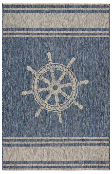 3' X 5' Captain'S Wheel Stain Resistant Indoor / Outdoor Area Rug - Blue / Gray