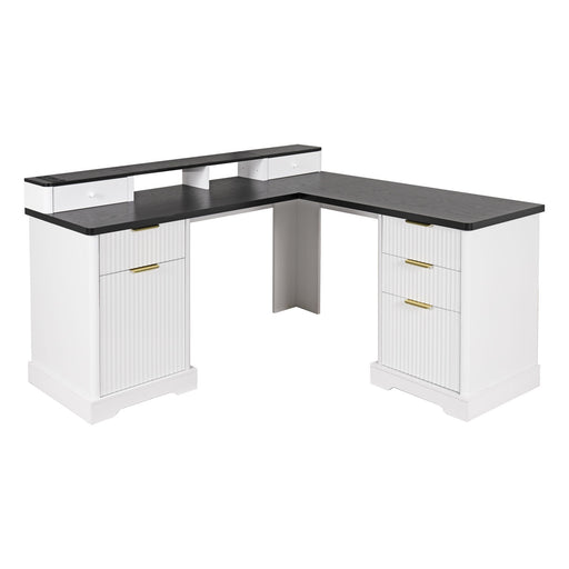 Fluted L-Shaped Desk With Charging Station & Storage Cabinet Home Essentials
