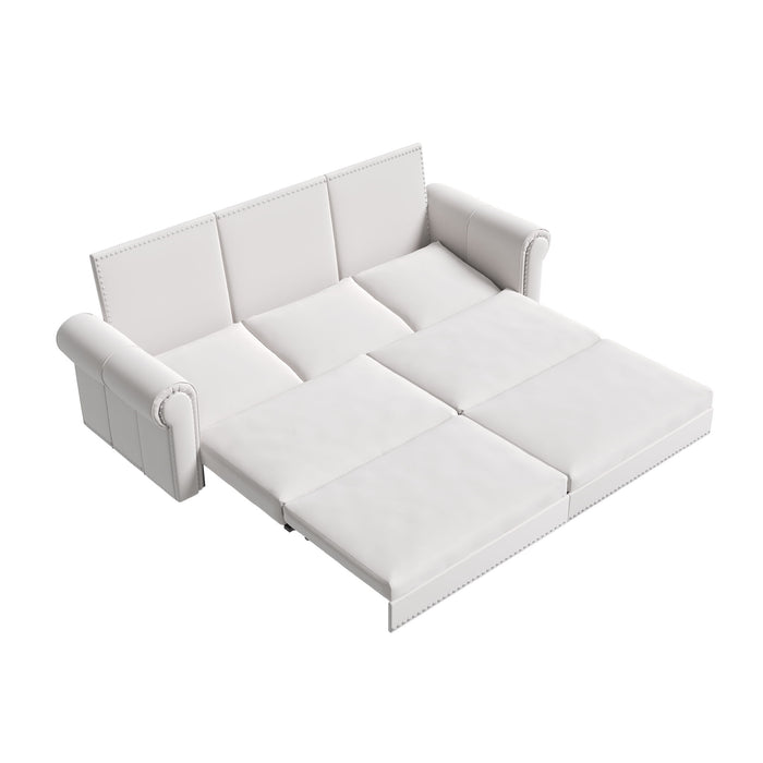 Pull Out Sofa Bed 3 In 1 Convertible Sleeper Sofa With Nailhead Trim & Rolled Arm, Multi Functional Home Essentials