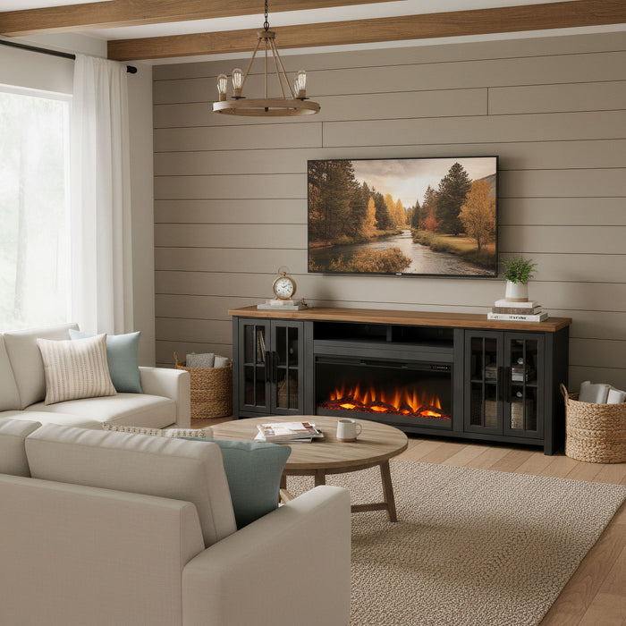 Fireplace TV Stand Console For TVs Up To 100" - Black / Whiskey Home Essentials