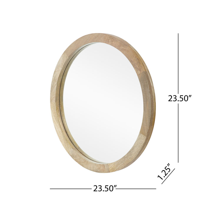 Mango Wood Round Mirror With Glass Surface - Natural