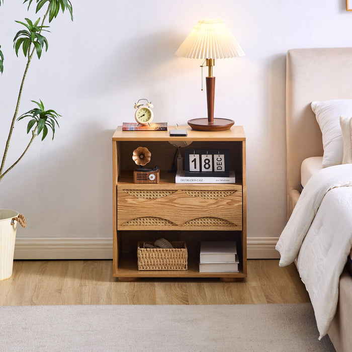 Nightstand With USB Ports & Outlet Hole, End Table With Drawer Home Essentials