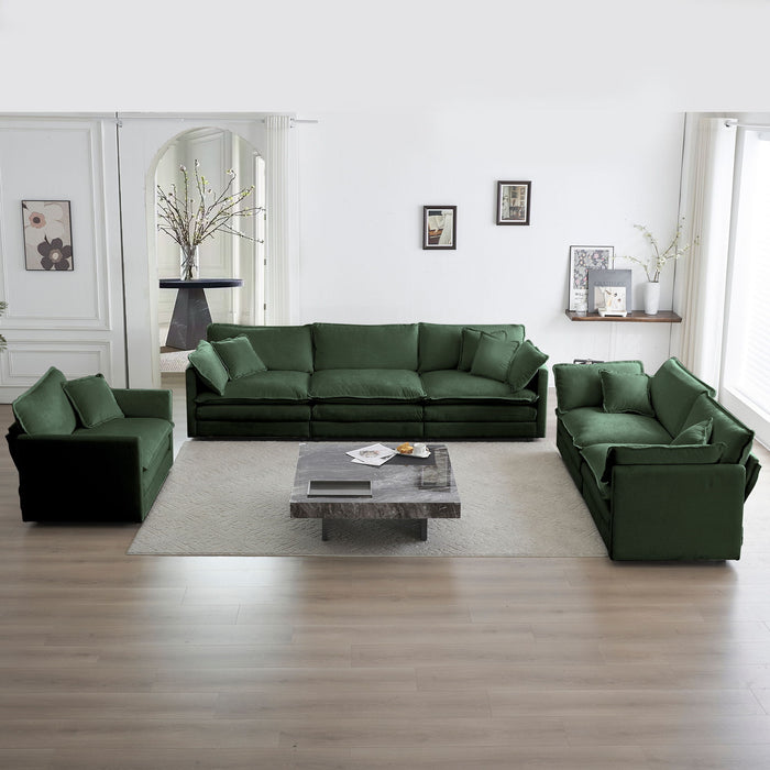 Modern Sofa Couch, 3 Piece Set Extra Deep Seat Sectional Sofa For Living Room, Oversized Sofa, 3 Seat Sofa, Loveseat And Single Sofa - Green Chenille