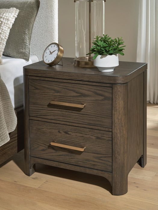 Radkin - Two Drawer Night Stand - Burnished Brown Signature Design by Ashley®