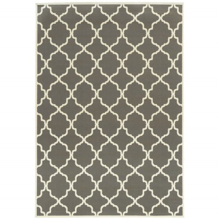 9' X 13' Geometric Stain Resistant Indoor / Outdoor Area Rug - Charcoal