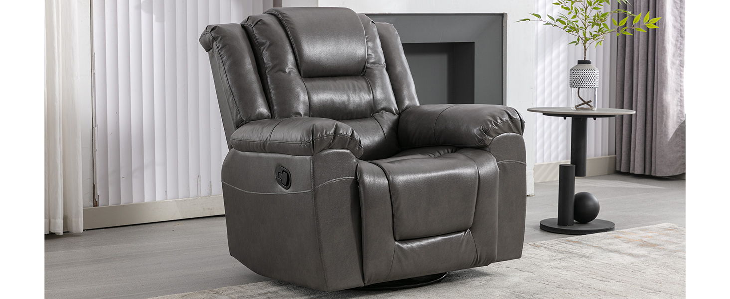 360°Swivel And Rocking Home Theater Recliner Manual Recliner Chair With Wide Armrest For Living Room, Bedroom, Gray