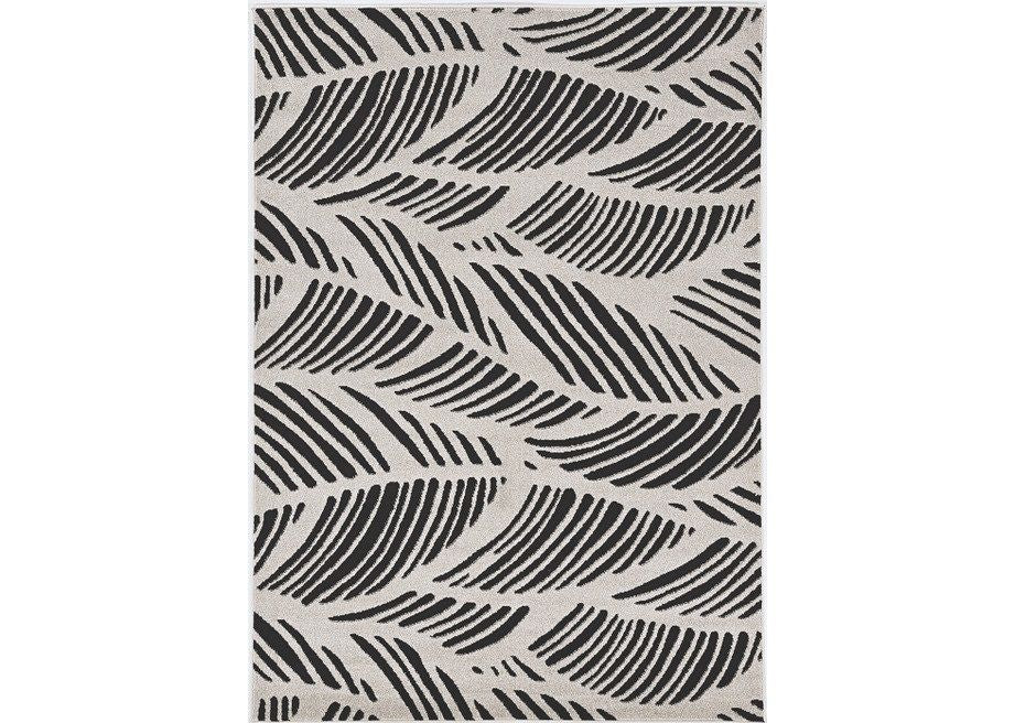 3' X 5' Machine Woven UV Treated Tropical Palm Leaves Indoor / Outdoor Area Rug - Black White