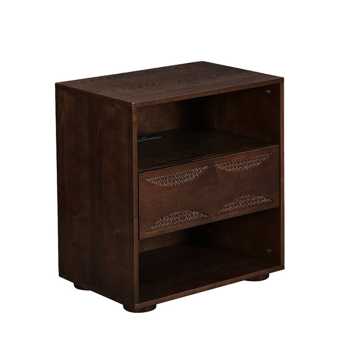 Nightstand With USB Ports & Outlet Hole, End Table With Drawer Home Essentials