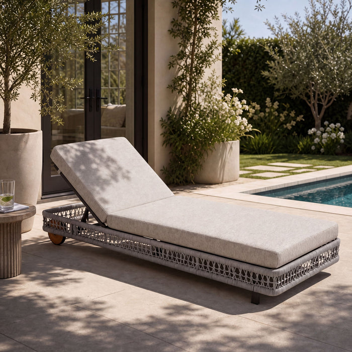 Outdoor Chaise Lounge With Wheels, 5 Position Adjustable Backrest Noble House