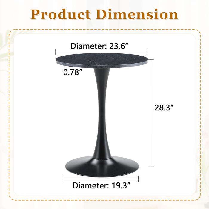 Round Dining Table With Faux Marble Top And Metal Pedestal +, 23.6" Diameter For Kitchen, Living Room, Small Spaces Home Essentials